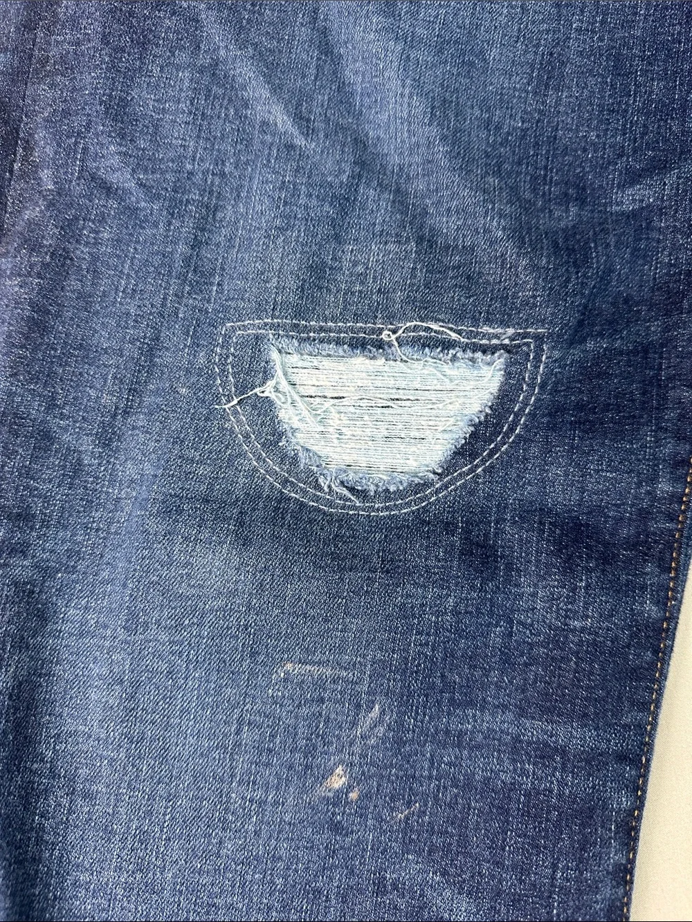 J. Crew Relaxed Fit Jeans 770 Straight Dark Blue Wash Distressed